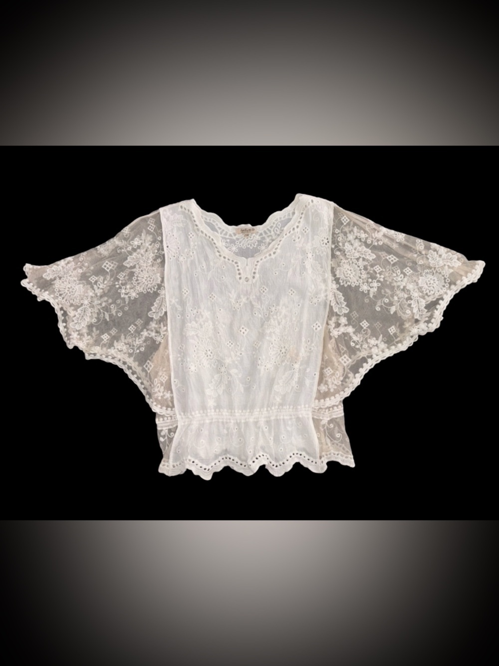 Natura White Lace Embroidered Cotton Top Boho Sheer Floral Size S/M - Picture 2 of 7